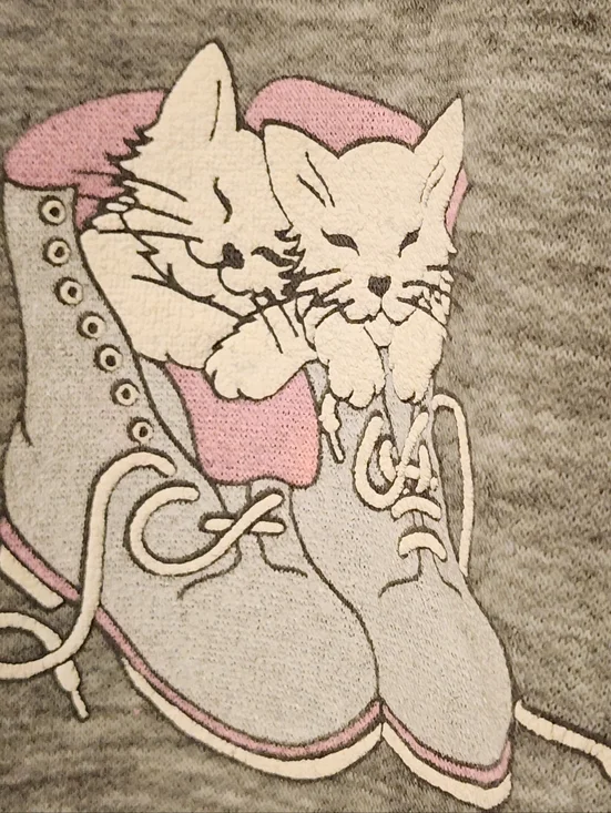 VINTAGE Spumoni by Franko Gray Cats in Boots Sweatshirt Sz Medium Puffy Textured - Picture 3 of 5